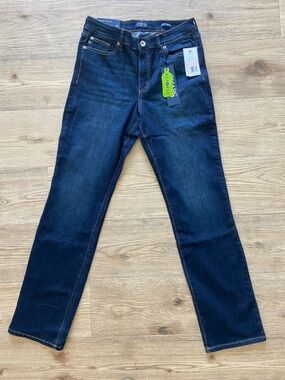 NWT Chaps Women Dark Indigo Straight Leg Jeans Sandee Super Soft Stretch 10L/30